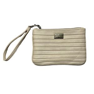 Express small tan faux leather clutch wristlet loop gold hardware